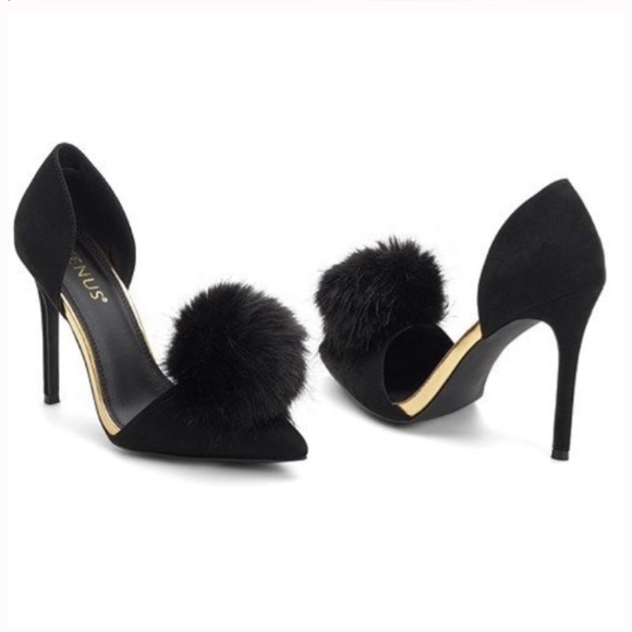 black pom pom heels